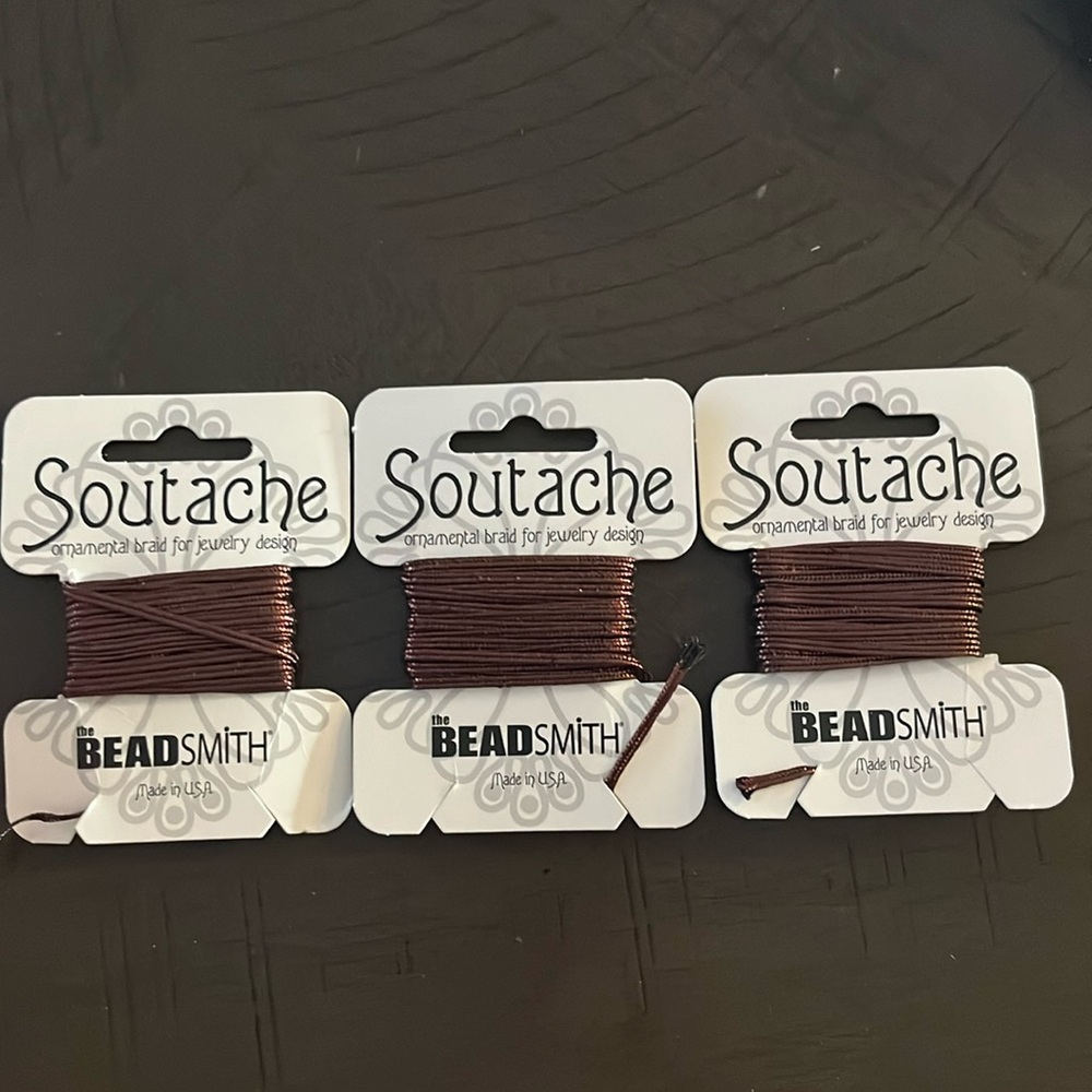 THREE Soutache ornamental braid for jewelry design, bronze metallic, 3 yd